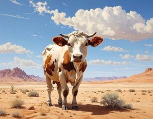 Cow in Desert Landscape.