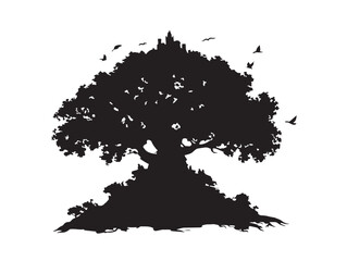 Magical Faes Throne Tree Illustration for Fantasy Art in 2D Vector Line Art