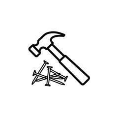 Simple line art illustration of a hammer and nails