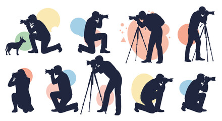 Collection of photographers capturing moments with cameras and tripods.