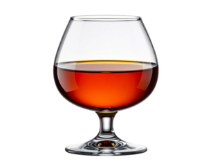 Glass of Fine Brandy with Golden Amber Hue, Front View, Isolated on Transparent Background