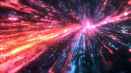 A bright red and blue light show with a purple streak