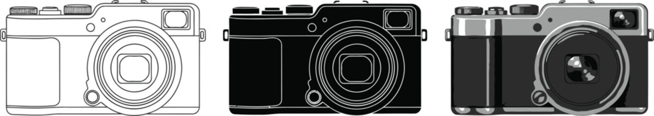 Vintage Camera Trio Vector Illustration on White Background