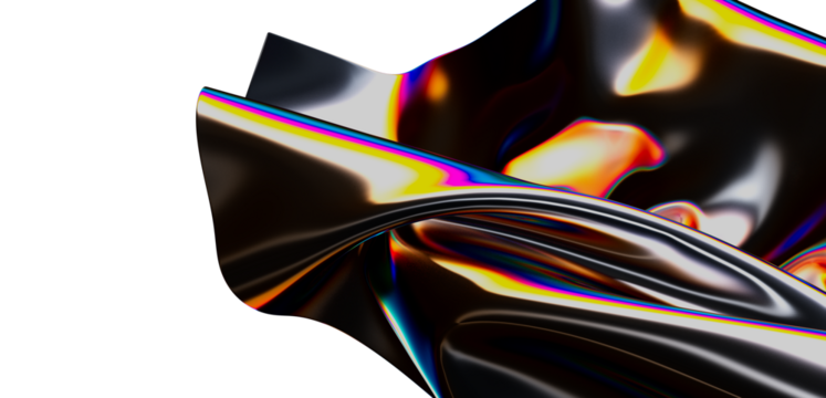 Abstract metallic fluid with colorful gradient background for modern designs, representing concepts like creativity and futuristic visions.