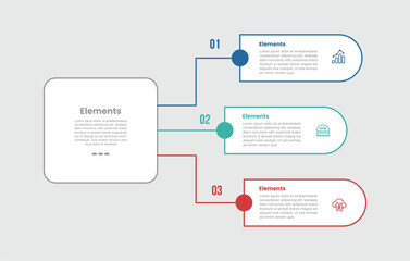 Fototapeta premium 3 elements infographic comparison diagram with round box with rectangle with line connection with 3 step for slide presentation