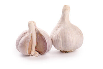 Fresh Shandong Farm Garlic Bulbs Whole and Split Showing Cloves on White Background