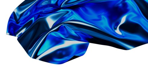 This abstract image features blue silk fabric in motion, with flowing textures and glossy reflections. Perfect for modern art or background elem