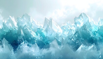 Obraz premium Abstract ice crystals border with glowing light effects, extreme close-up of sharp blue and white crystalline structure, winter background