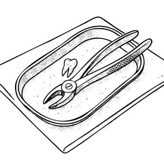 Toothbrush and a pair of pliers are on a tray. The tray is on a table