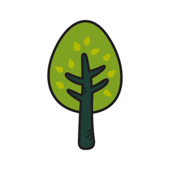 Cute green tree illustration with yellow leaves on a transparent background symbolizing nature and growth in a simple doodle art style