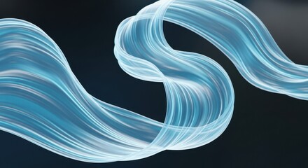 Abstract flowing light blue ribbon with glowing edges against a dark background