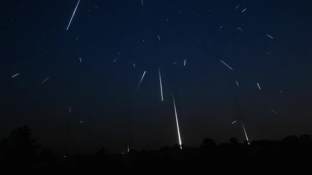 Night Sky Spectacle - A Shower of Shooting Stars Illuminates the Darkness.