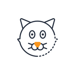 Cute Cat Face Doodle with Orange Nose and Whiskers on Transparent Background Simple Outline Art