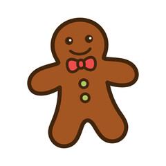 Cute Gingerbread Man Cookie Character With Red Bow Tie And Green Buttons On A Transparent Background Ideal For Winter Holiday Decorations