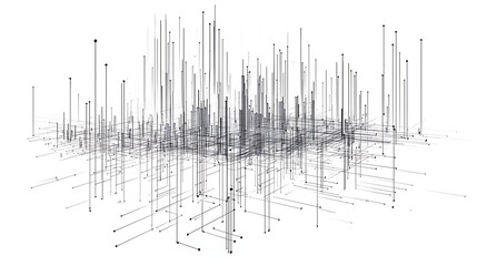 A cityscape with many tall buildings and a lot of lines