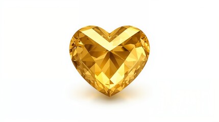 Fototapeta premium Golden heart isolated on white background, yellow gold heart-shaped jewel, Valentine's Day love symbol