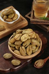 Dried Candied Fruit and Nuts in Rustic Wooden Bowls - Traditional Healthy Snacks