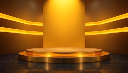 Golden stage with spotlight, perfect for product presentation or awards ceremony.