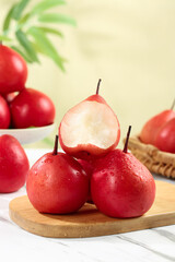 Fresh Red Pears on Wooden Board - Healthy Organic Fruit Display