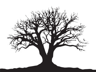 Unique Split Trunk Tree 2D Vector Line Art Design