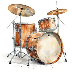 Drums, watercolor illustration vector, isolated on a white background.