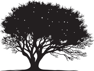 Magical Starlight Tree 2D Vector Line Art Design