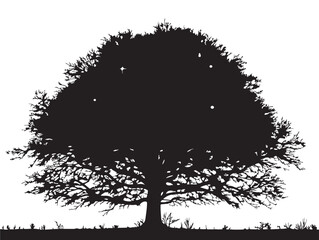 Dreamlike Starlight Tree Silhouette 2D Vector Line Artwork