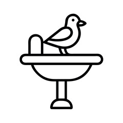Simple line art icon of a bird perched on a bird bath