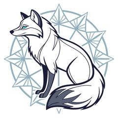 Elegant arctic fox illustration with geometric background