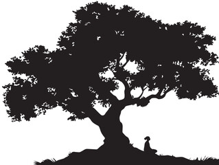 Storyteller Tree Silhouette 2D Vector Line Art Illustration