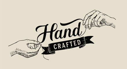Handcrafted design featuring hands threading a needle in a vintage artistic style