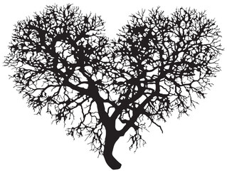 Artistic Subterranean Heart Tree Silhouette in Fine 2D Vector Line Art  