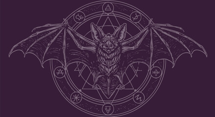 Detailed bat illustration with wings spread inside a magical circle design art