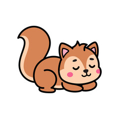 Cute Pixel Art Squirrel Sleeping Peacefully with Pink Cheeks and Brown Fur on Transparent Background