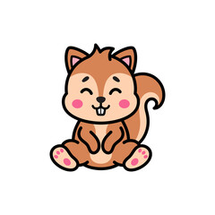 Cute Pixel Art Squirrel With Pink Cheeks And A Bushy Tail Sitting Contentedly Isolated On A White Background