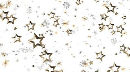 Sparkling gold stars and snowflakes on white. Perfect for holidays, celebrations, and winter themes.