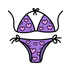 Cute Purple Bikini With Pink Hearts Pattern Transparent Background Summer Doodle Style