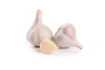 Fresh White Garlic Bulbs and Cloves from Shandong Farmers Market on White Background