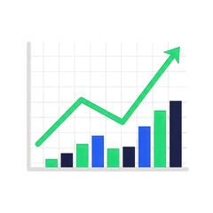 Bar graph showing growth with an upward trending arrow isolated on transparent background