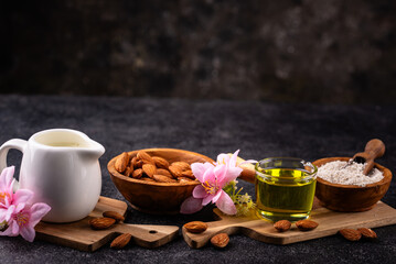 Almond alternative milk, oil and flour
