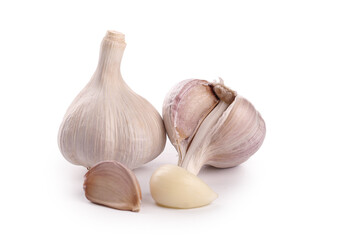 Fresh Shandong Garlic Bulbs and Cloves on White Background