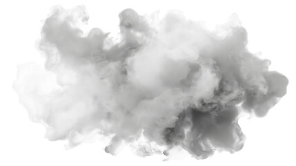  dense cloud formation with a gradient shade of gray. Isolated on transparent background, png