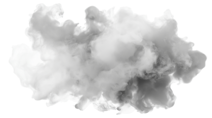  dense cloud formation with a gradient shade of gray. Isolated on transparent background, png