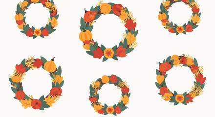 Autumn harvest wreaths circle arrangement seasonal fall decorations festive floral designs vector
