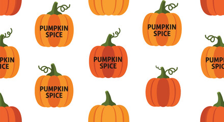 Seamless pattern of autumn pumpkins with 