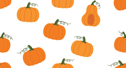 Whimsical hand drawn autumn pumpkins seamless pattern cute fall harvest illustration for seasonal design vector
