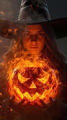 halloween witch with a pumpkin