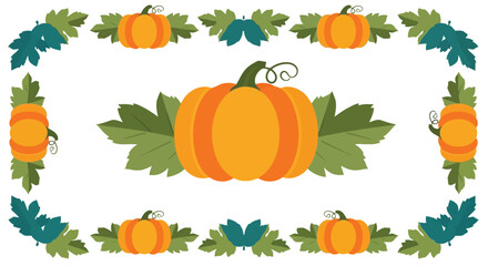 Autumn harvest pumpkins garland border festive fall season decoration greeting card design element vector