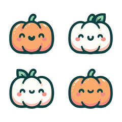 Adorable Pastel Pumpkin Characters Vector Set for Holiday Stickers and Prints