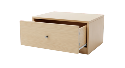 Wooden drawer with open front isolated on transparent background for furniture